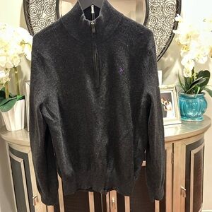 Ralph Lauren Men’s Dark Charcoal Half-Zip Sweater with Purple Logo